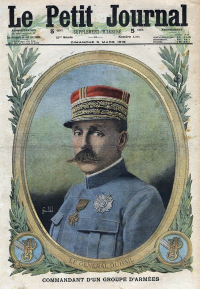 Erster Weltkrieg 1914-1918. Porträt von General Auguste Dubail (1851-1934). In „Le Petite Journal“, am 5.03.1916. Private Sammlung von Anonymous Anonymous