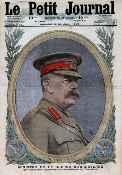 Erster Weltkrieg 1914-1918. Porträt des englischen Kriegsministers Horatio Herbert Kitchener (1850-1916). In „Le Petite Journal“, am 25.06.1916. Private Sammlung von Anonymous Anonymous
