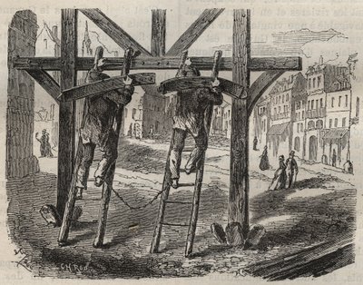 Sträflingszimmerleute im Toulon-Bagne im 19. Jahrhundert. Gravur in „Histoire des bagnes depuis leur création à nos jours“ (1877) von Pierre Zaccone (1817-1895). Private Sammlung. von Anonymous Anonymous