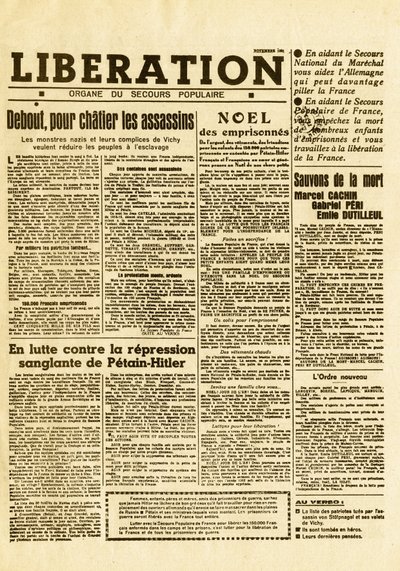 Französischer Widerstand gegen deutsche Truppen - Bewegungen des Widerstands gegen die deutsche Besatzung - Untergrundzeitung - Befreiung vom November 1941 - Untergrundzeitung der Widerstandsbewegung Liberation-Sud von Anonymous Anonymous