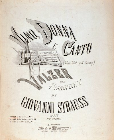 Frontispiz der Partitur von „Wein, Weib und Gesang“ von Johann Strauss von Anonymous Anonymous