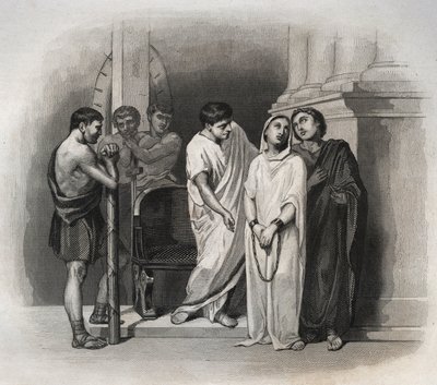 Heilige Victoria, erlitt das Martyrium in Karthago mit dem Heiligen Saturnin im Jahr 304. Gravur von 1846 in „Lives of the saints“. Private Sammlung. von Anonymous Anonymous