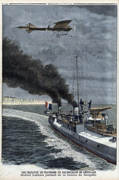 Hubert Latham (1883-1912), französischer Flieger, verlässt Sangatte in einem Monoplan 