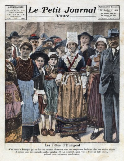 Huelgoat feiert in traditioneller bretonischer Tracht anlässlich einer Initiative zur Wiederbelebung regionaler Bräuche. Illustration aus „Le petit journal illustré“ vom 09.10.1921. Private Sammlung von Anonymous Anonymous