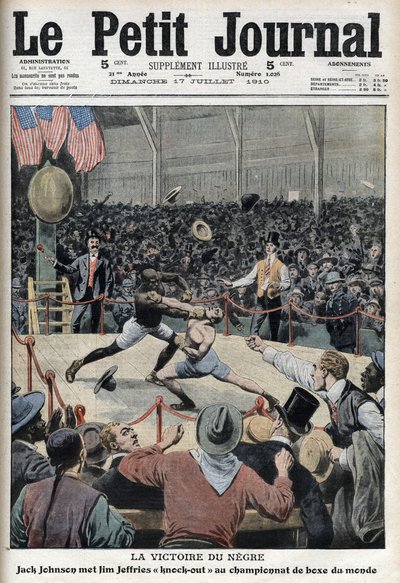Jack Johnson gewinnt die Weltmeisterschaft im Boxen gegen Jim Jeffries in Reno, Nevada, 4. Juli von Anonymous Anonymous