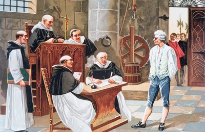 Urteil am Hof von Ginebra des spanischen Theologen Miguel Serveto, der 1553 wegen Ketzerei auf dem Scheiterhaufen verbrannt wurde von Anonymous Anonymous