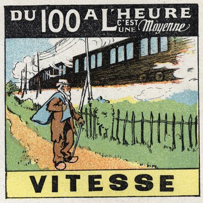 Bewegungen: gleichförmige geradlinige Bewegung. Ein Zug bewegt sich auf einer Eisenbahn. Anonyme Illustration von 1925. Private Sammlung. von Anonymous Anonymous