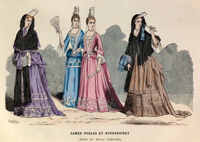 Kostüme von Adels- und Bürgerdamen im 17. und 18. Jahrhundert - Adlige Dame 17. Jahrhundert von Anonymous Anonymous