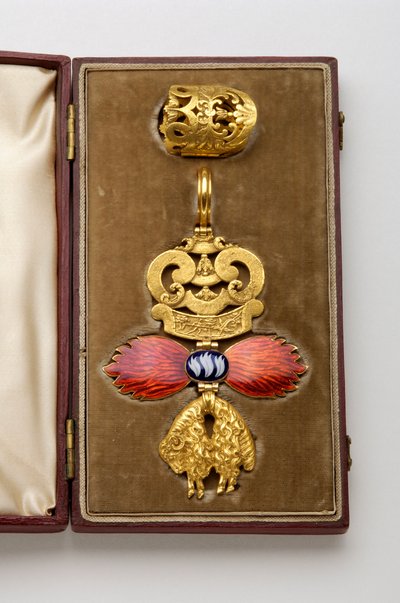 Orden vom Goldenen Vlies: Spanisches Goldenes Vlies - Abzeichen von Arthur Wellesley (1769-1852) - Vorderseite - Hergestellt von Hamlet (London) - Anfang des 19. Jahrhunderts - Gold und Emaille von Anonymous Anonymous