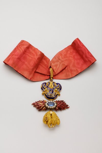 Orden vom Goldenen Vlies: Spanisches Goldenes Vlies - Abzeichen von Jean Charles de Saldanha Oliveira e Daun (1790-1876) - Mitte des 19. Jahrhunderts - Gold, Diamanten, Saphir und Emaille - Privatbesitz von Anonymous Anonymous