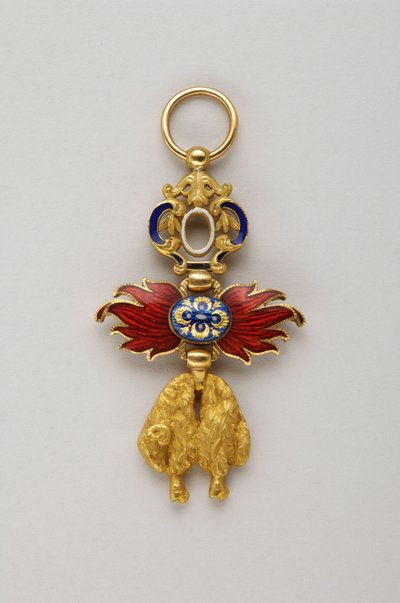 Orden vom Goldenen Vlies: Spanisches Goldenes Vlies - Miniatur des Abzeichens von Alfonso XIII. von Bourbon (1886-1941), König von Spanien (1886-1931) - Ende des 19. Jahrhunderts - Gold und Emaille - Privatbesitz von Anonymous Anonymous