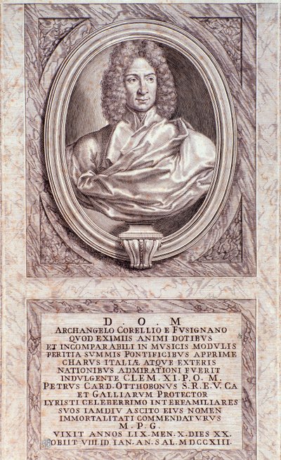 Porträt von Arcangelo Corelli, italienischer Komponist und Geiger. Gravur. 18. Jahrhundert. Mailänder Privatsammlung. von Anonymous Anonymous
