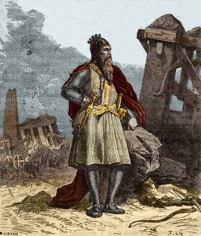 Porträt von Friedrich I. von Hohenstaufen, bekannt als Friedrich Barbarossa (1122-1190), römisch-deutscher Kaiser. Gravur aus dem 19. Jahrhundert von Anonymous Anonymous