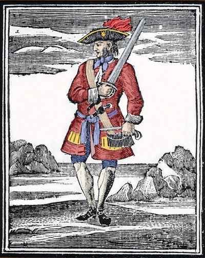 Porträt des Piraten Jack Rackham, genannt der Rote oder John Rackham, besser bekannt als Calico Jack. Gravur. von Anonymous Anonymous