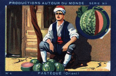 Produktionen rund um die Welt: Wassermelone im Orient. Chromolithographie von 1933 im „Joseph-Milliat Album“. von Anonymous Anonymous
