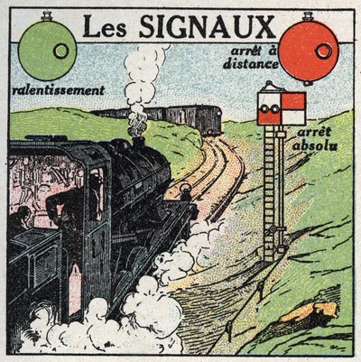 Eisenbahnen: Signale zur Gewährleistung der Verkehrssicherheit. Anonyme Illustration von 1925. Private Sammlung von Anonymous Anonymous