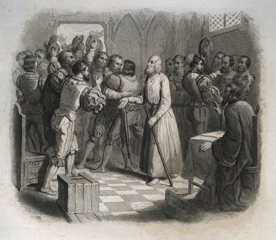 Heiliger Nikolaus von Flüe oder Bruder Klaus (1417-1487), ein Schweizer Einsiedler, der die Schweizer Eidgenossen versöhnte, die kurz davor standen, einen Bürgerkrieg zu beginnen. Gravur von 1846 in Lives of the Saints. Private Sammlung von Anonymous Anonymous