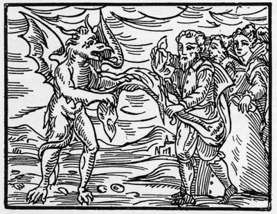 Satan entkleidet die Zauberer - „Compendium Maleficarum“, behandelt Hexen, ihre Bosheit und ihre Zauberei von Francesco Maria Guazzo oder Guaccio oder Guaccius (15?? -16??) 1608 Private Sammlung von Anonymous Anonymous