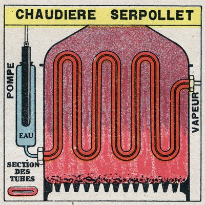 Dampferzeuger: Querschnitt eines Serpollet-Kessels. Anonyme Illustration von 1925. Private Sammlung. von Anonymous Anonymous