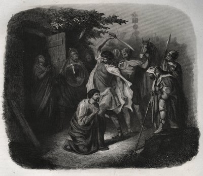 Die Enthauptung des Heiligen Julian (Martyrium). Gravur von 1846 in „Lives of the saints“. Private Sammlung. von Anonymous Anonymous