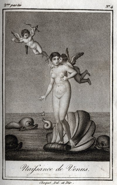 Die Geburt der Venus. Gravur von 1819 in „Lettres à Emilie sur la mythologie“ von Charles Albert Demoustier (1760-1801). Private Sammlung. von Anonymous Anonymous
