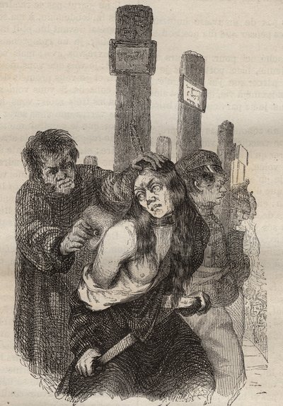Das Zeichen im Bagne de Rochefort im 19. Jahrhundert. Gravur in „Histoire des bagnes depuis leur création à nos jours“ (1877) von Pierre Zaccone (1817-1895). Private Sammlung von Anonymous Anonymous