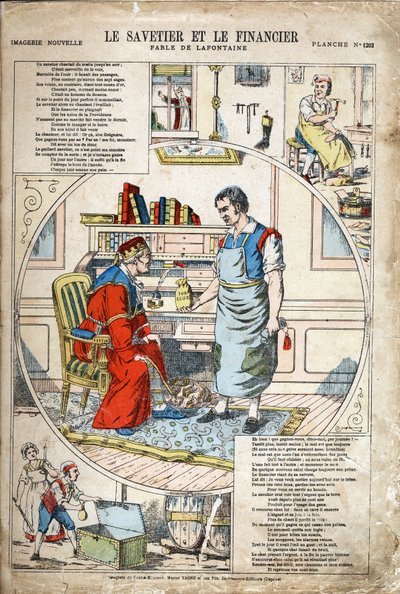Der Sparer und der Finanzier. Anonyme Illustration für Les Fables von Jean de La Fontaine. Imaging von Pont-a-Mousson, um 1880. Private Sammlung. von Anonymous Anonymous