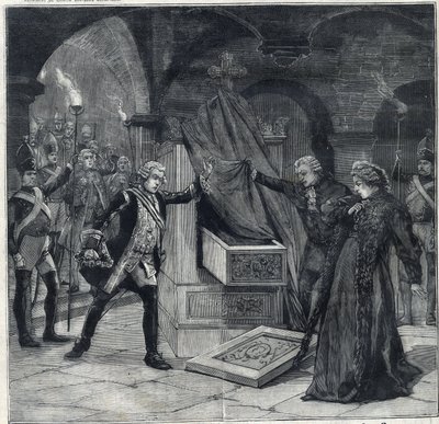 Die Bühne der Keller im Stück "Katharina von Russland" im Theater von Cathelet Paul Ginisty und Charles Samson. Gravur in "Le Petit Parisien" von Anonymous Anonymous
