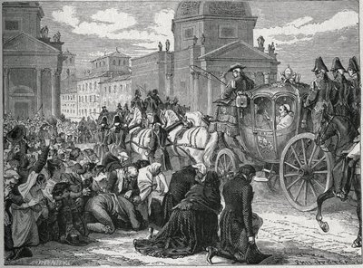 Der triumphale Einzug von Papst Pius VII. in Rom am 24. Mai 1814. Gravur des 19. Jahrhunderts. Private Sammlung von Anonymous Anonymous