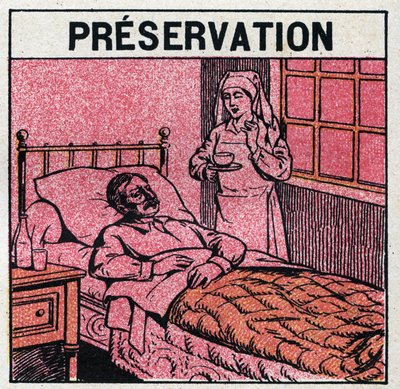 Ultraviolette Strahlen: Um Narben durch Pocken zu vermeiden, sollten Patienten in Räumen behandelt werden oder nur rotes Licht betreten, frei von ultravioletten Strahlen. Anonyme Illustration von 1925. Private Sammlung. von Anonymous Anonymous
