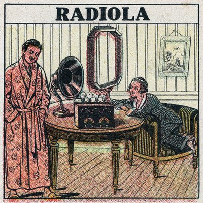 Drahtlose Telefonie: Radiola-Radio. Anonyme Illustration von 1925. Private Sammlung. von Anonymous Anonymous