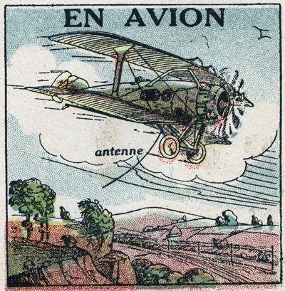 Drahtlose Telefonie: per Flugzeug. Anonyme Illustration von 1925. Private Sammlung. von Anonymous Anonymous