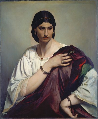 Lucrezia Borgia; Porträt einer römischen Frau in weißer Tunika und rotem Gewand von Anselm Feuerbach