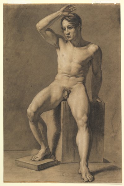 Sitzender männlicher Akt (recto); Männlicher Akt im Gehen (verso) von Anselm Feuerbach