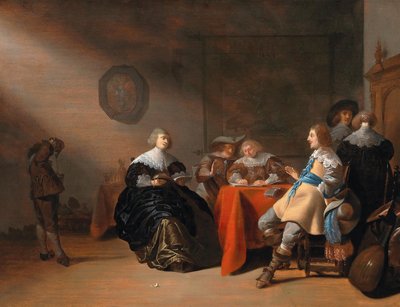 Innenansicht mit Gesellschaft am Tisch von Anthonie Palamedesz.
