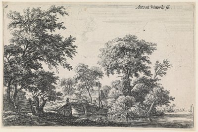Landschaft mit einem Holzzaun unten links (Nr.1 aus einer Serie von 12 Drucken) von Anthonie Waterloo