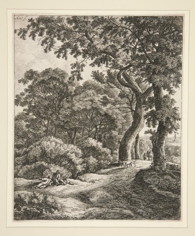 Die zwei Reisenden ruhen sich im Wald aus von Anthonie Waterloo