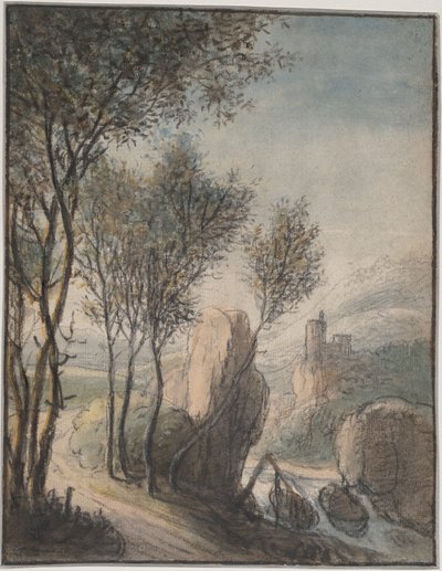 Flusslandschaft mit einem Schloss in der Ferne von Anthonie Waterloo