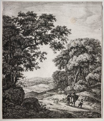 Sechs große aufrechte Landschaften mit Szenen aus dem Alten Testament: Abraham verabschiedet Hagar und Ismael von Anthonie Waterloo