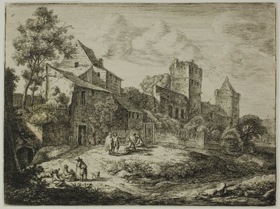Der Hof vor dem Gasthof, aus Zwölf Landschaften von Anthonie Waterloo