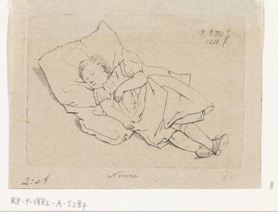 Schlafendes Kind auf einem Kissen von Anthonie Willem Hendrik Nolthenius de Man