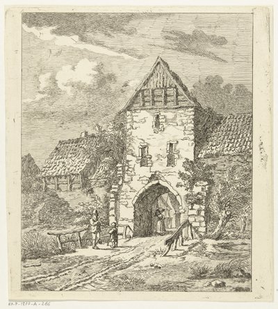 Einige Figuren bei einem alten Stadttor von Anthonie van den Bos