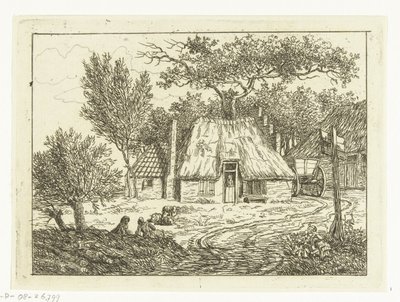 Karren neben Bauernhof mit Treppengiebel von Anthonie van den Bos