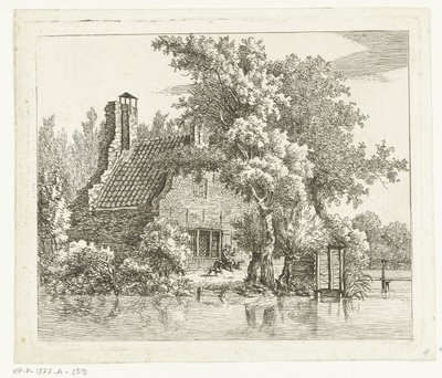 Rauchender Mann auf einer Bank vor der Ruine des Hauses Snaatburg in Maarssen von Anthonie van den Bos
