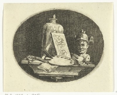 Stillleben mit Palette, Gemälde und Büste des Merkur von Anthonie van den Bos