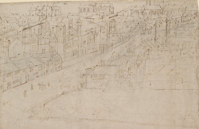 Panorama von London, gesehen von Southwark: Borough High Street mit St Mary Overy von Anthonis van den Wyngaerde