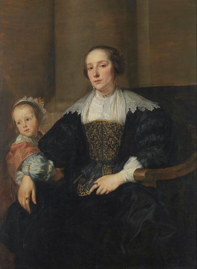 Porträt von Anna van Thielen, Ehefrau des Malers Theodor Rombouts, mit ihrer Tochter Anna Maria von Anthony van Dyck