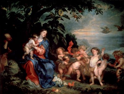 Ruhe auf der Flucht nach Ägypten, Jungfrau mit Rebhühnern, um 1629-1630 von Anthony van Dyck