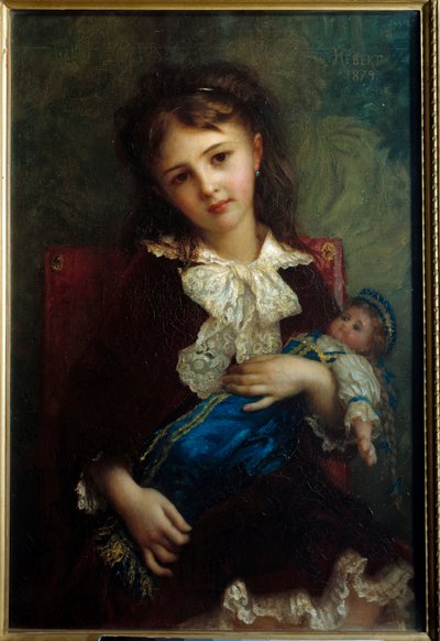 Porträt von Catherine de Bouchage als Kind mit einer Puppe in den Armen von Antoine Auguste Ernest Herbert or Hebert