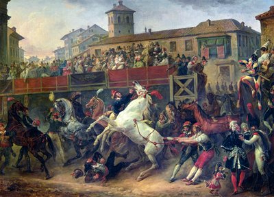 Szene eines unberittenen Pferderennens in Rom von Antoine Charles Horace Vernet